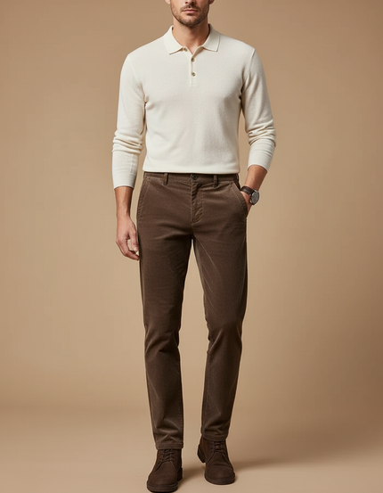 Pantalon Velours Côtelé Marron Homme Droit Élégant - Cordé