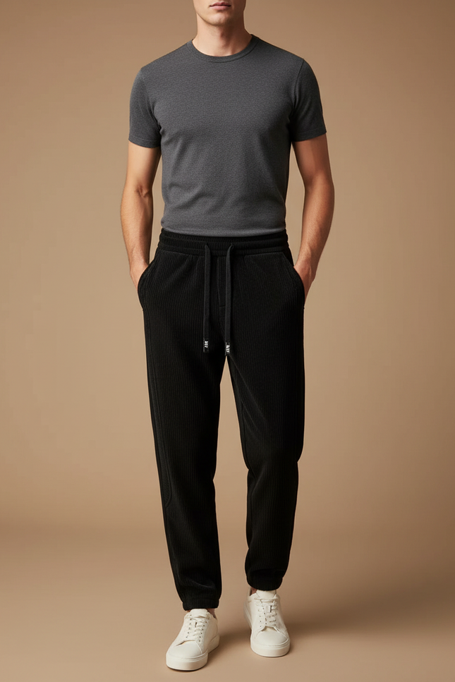 Pantalon Velours Noir Côtelé Décontracté Homme Ample - Cordé