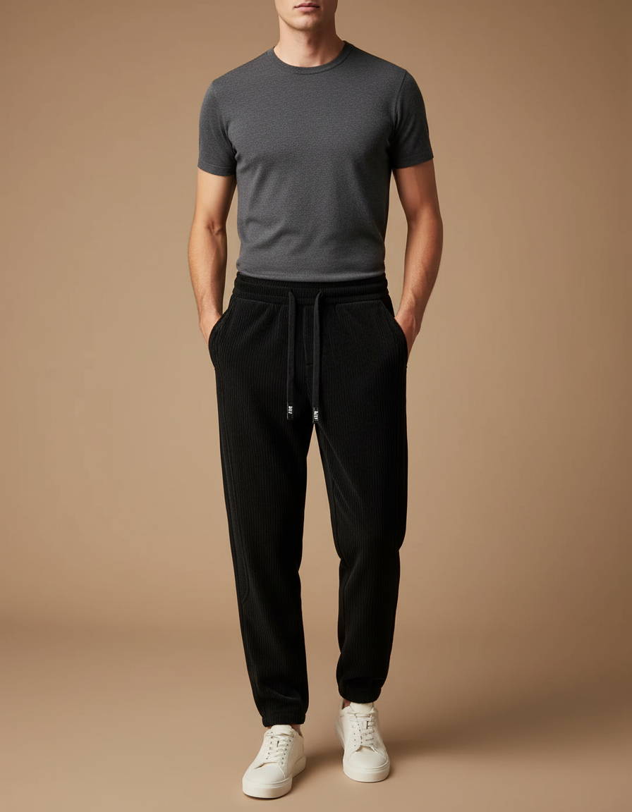 Pantalon Velours Noir Côtelé Décontracté Homme Ample - Cordé