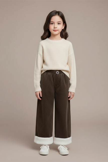 Pantalon Velours Marron Ample Doublé Chaud Enfant