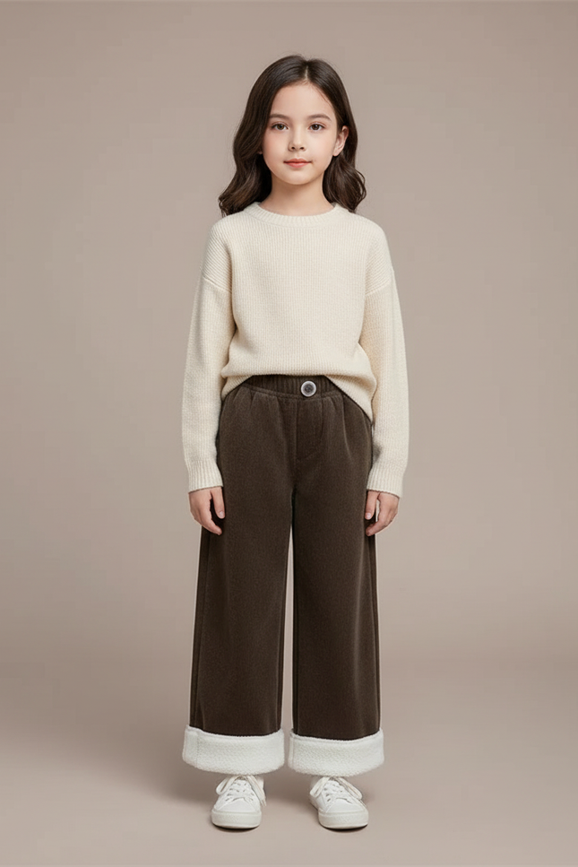 Pantalon Velours Marron Ample Doublé Chaud Enfant