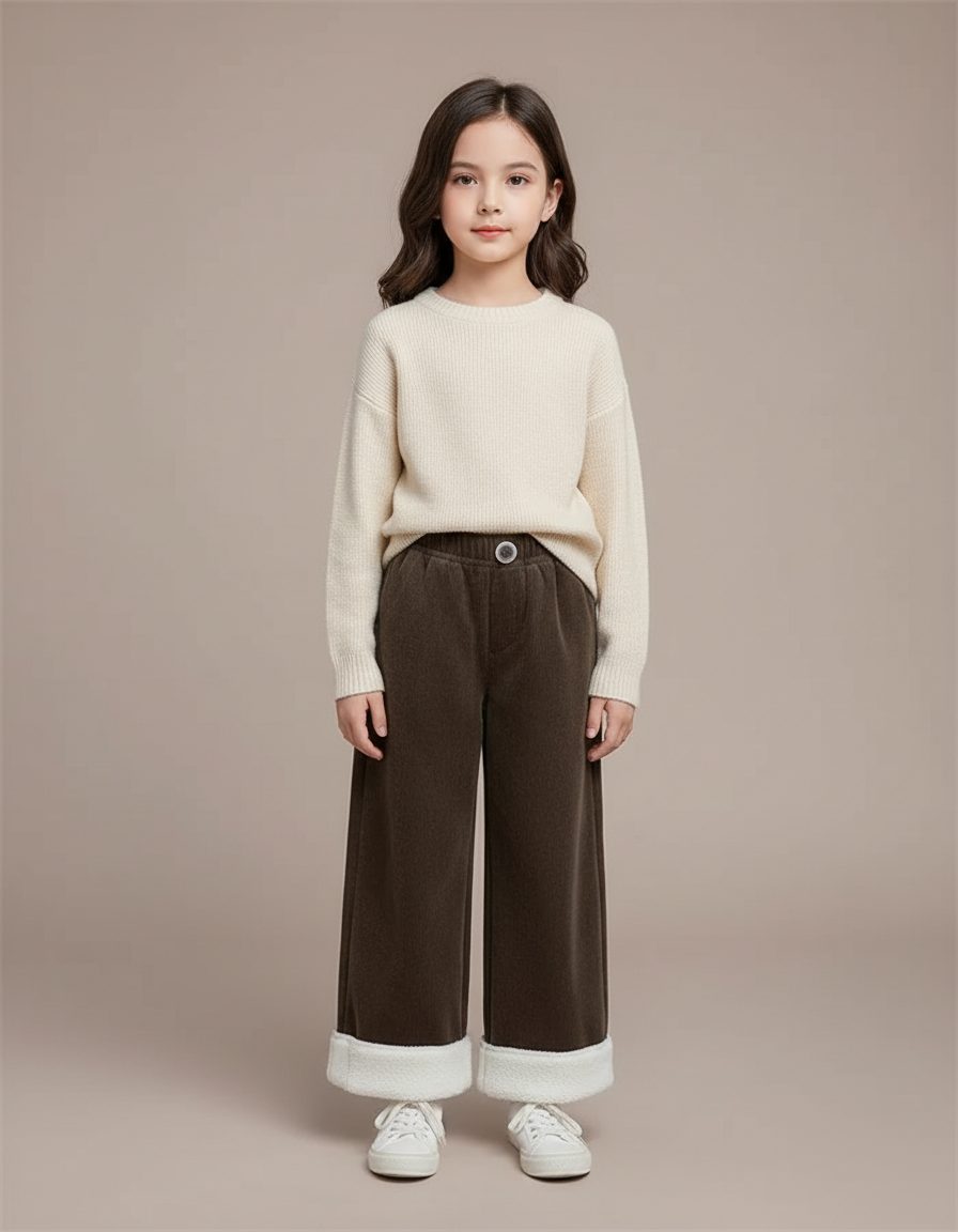 Pantalon Velours Marron Ample Doublé Chaud Enfant