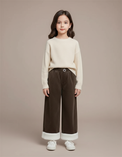 Pantalon Velours Marron Ample Doublé Chaud Enfant