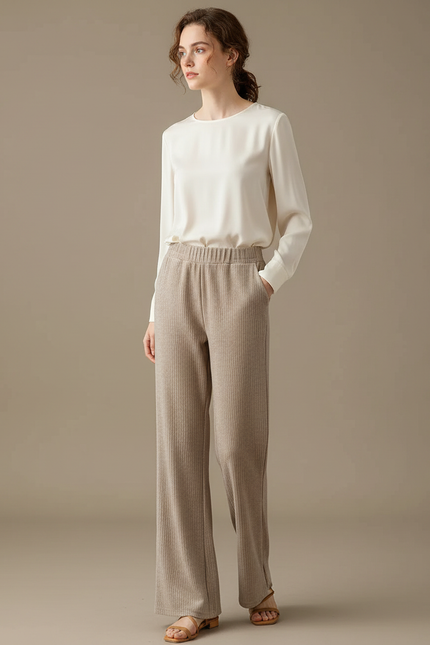 Pantalon Velours Côtelé Large Confortable Beige - Cordé