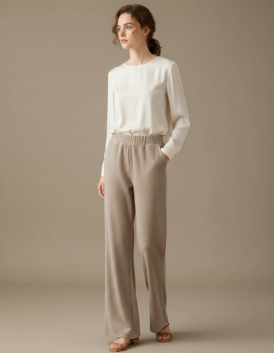 Pantalon Velours Côtelé Large Confortable Beige - Cordé