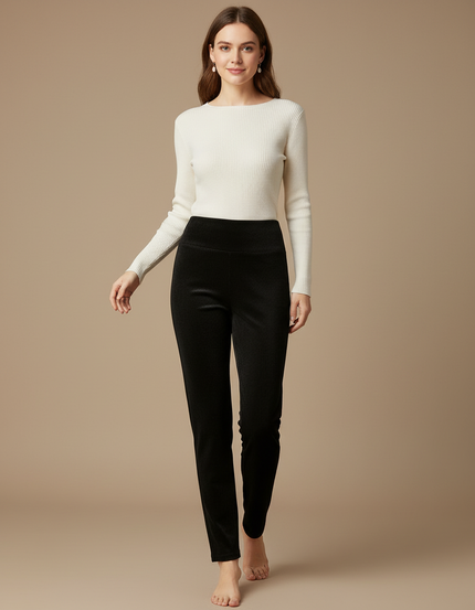 Pantalon Velours Noir Côtelé Slim Taille Haute - Cordé