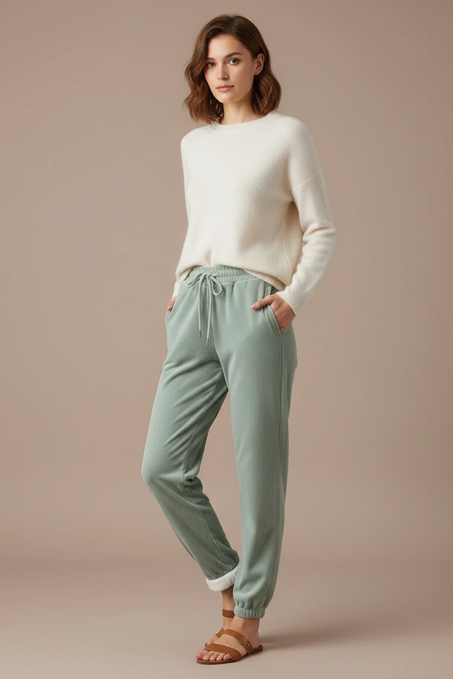 Pantalon Velours Vert Ample Molletonné Confortable Femme