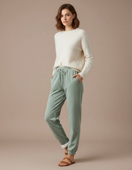 Pantalon Velours Vert Ample Molletonné Confortable Femme