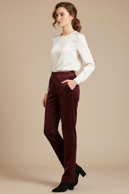 Pantalon Velours Cotelé Femme Bordeaux - Cordé