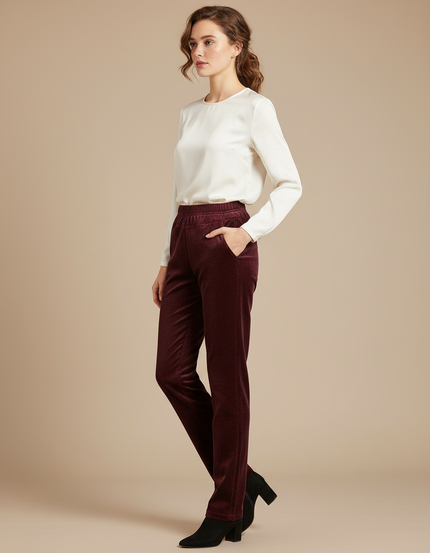 Pantalon Velours Cotelé Femme Bordeaux - Cordé