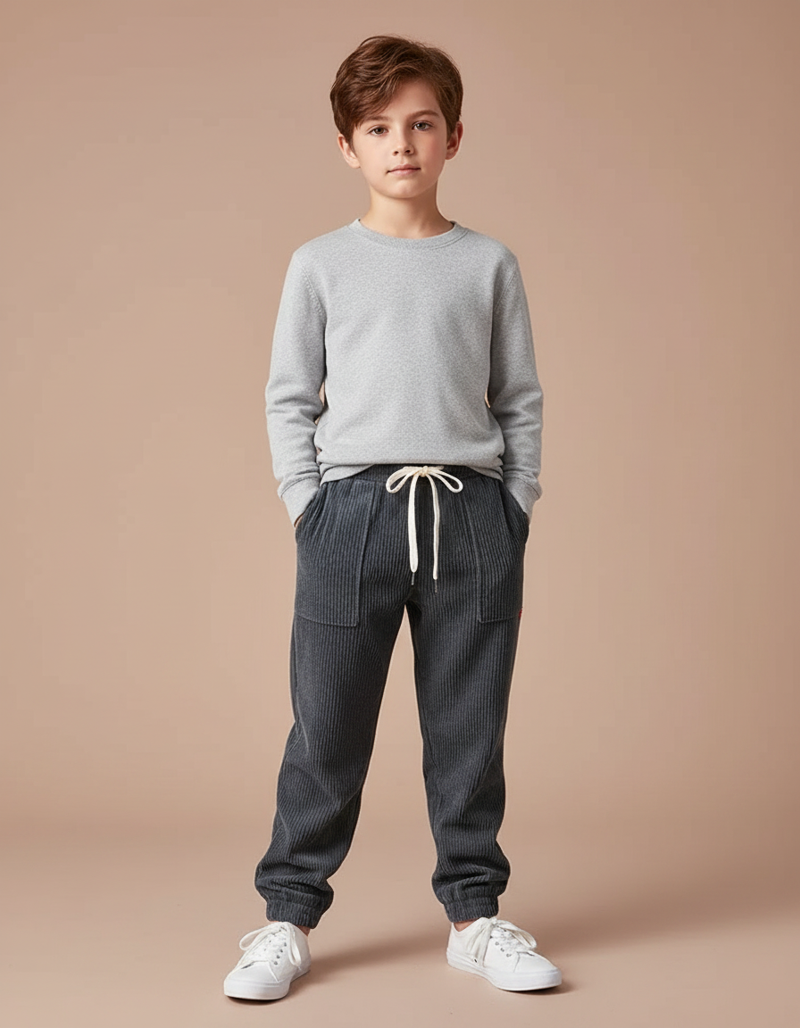 Pantalon Velours Côtelé Gris Décontracté Garçon - Cordé