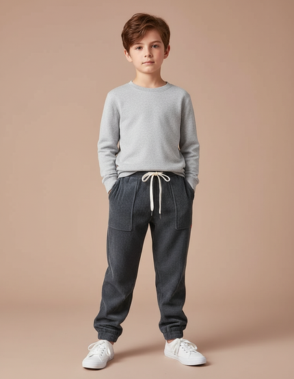Pantalon Velours Côtelé Gris Décontracté Garçon - Cordé