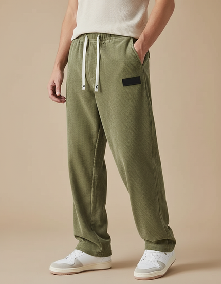 Pantalon Velours Côtelé Vert Ample Décontracté Homme - Cordé