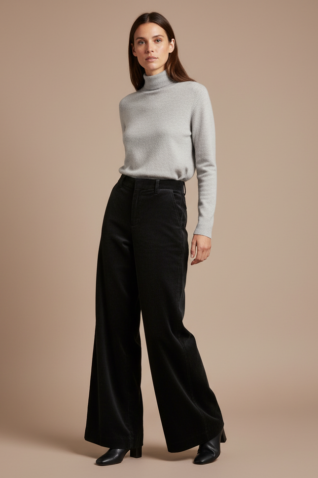 Pantalon Velours Cotele Noir Femme