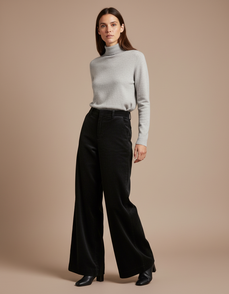 Pantalon Velours Cotele Noir Femme