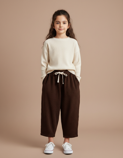 Pantalon Velours Marron Côtelé Ample Décontracté Enfants Hiver - Cordé