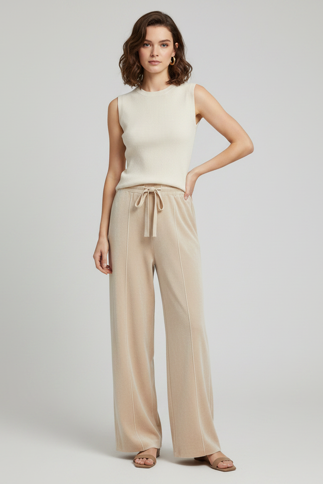 Pantalon Velours Beige Droit Confortable Décontracté