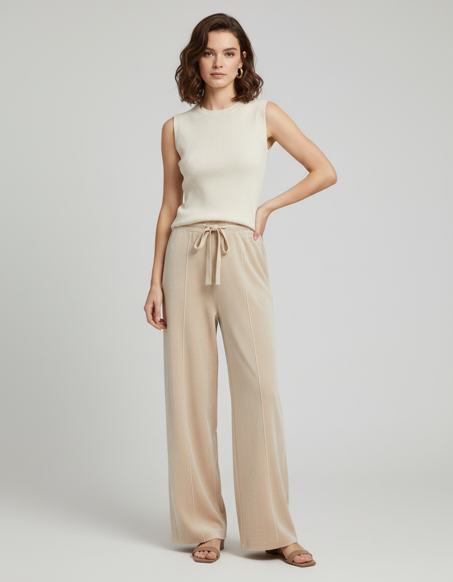 Pantalon Velours Beige Droit Confortable Décontracté