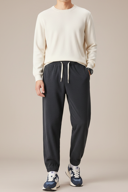 Pantalon Velours Côtelé Homme Décontracté Cordon Élastique - Gris Cordé