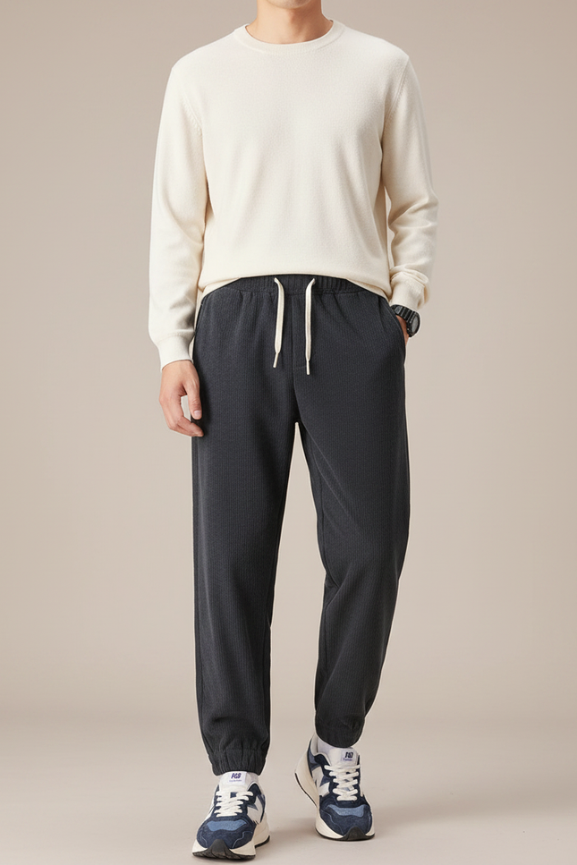 Pantalon Velours Côtelé Homme Décontracté Cordon Élastique - Gris Cordé