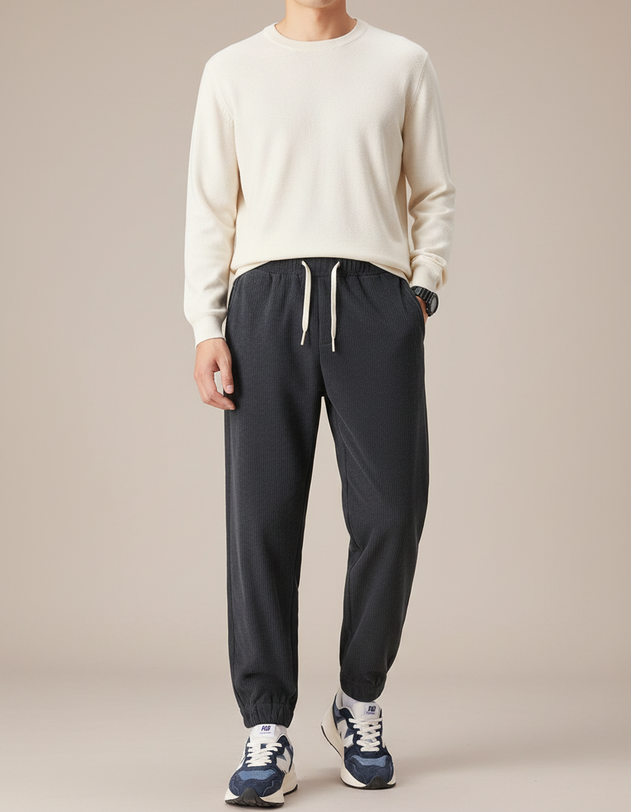 Pantalon Velours Côtelé Homme Décontracté Cordon Élastique - Gris Cordé