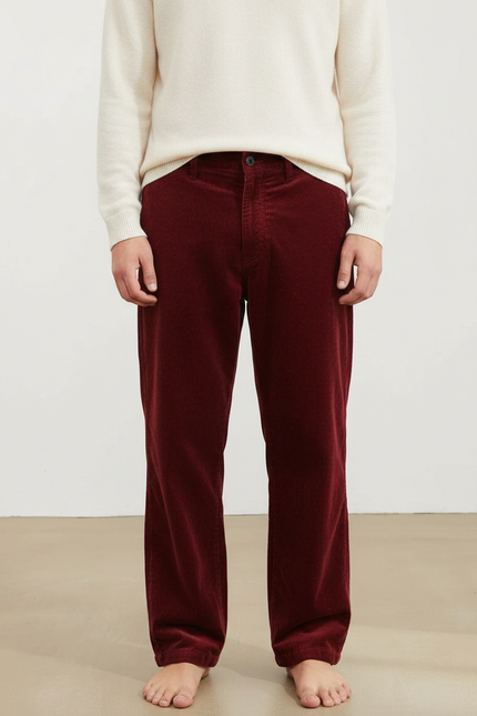 Pantalon Velour Rouge Homme - Bordeaux Cordé