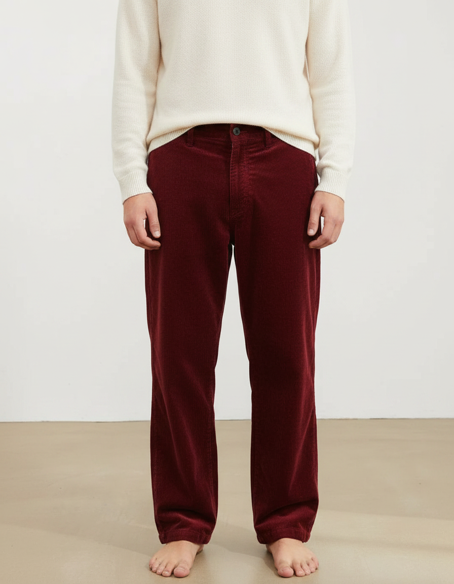 Pantalon Velour Rouge Homme - Bordeaux Cordé