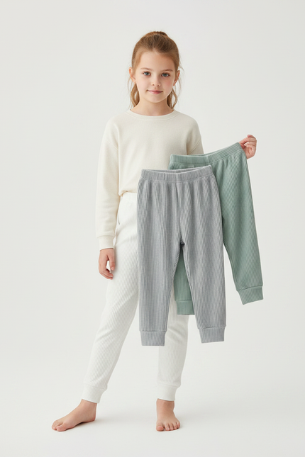 Pantalon Velours Côtelé Doux Confortable Enfant - Blanc Maille