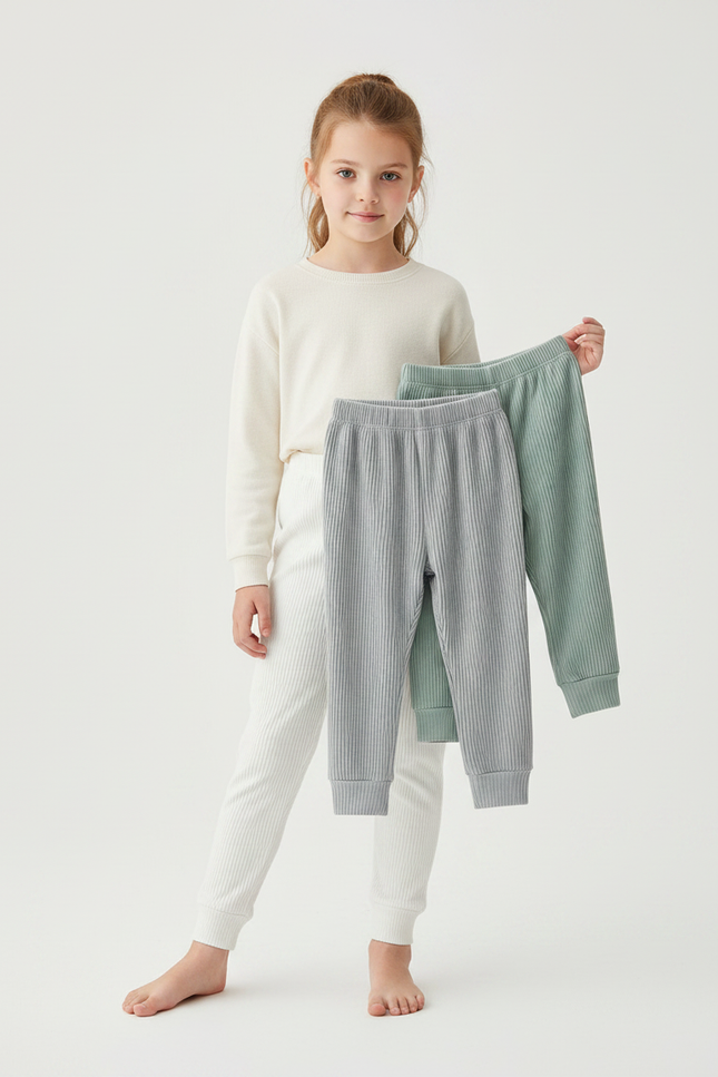 Pantalon Velours Côtelé Doux Confortable Enfant - Blanc Maille