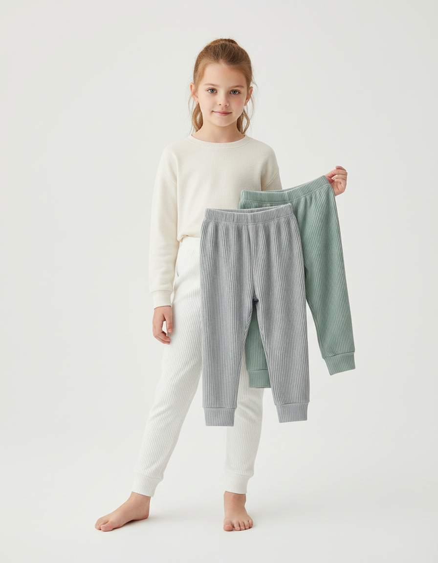 Pantalon Velours Côtelé Doux Confortable Enfant - Blanc Maille