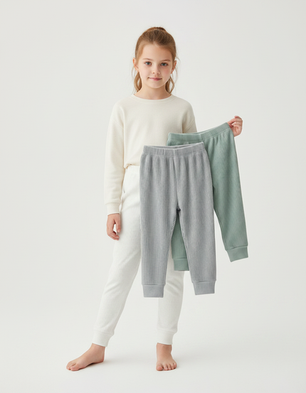 Pantalon Velours Côtelé Doux Confortable Enfant - Blanc Maille