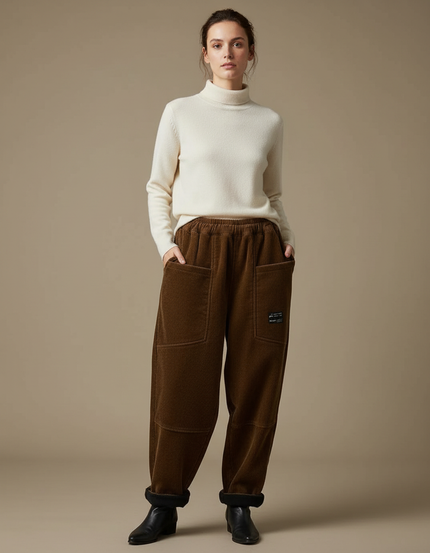 Pantalon Velours Femme Marron Baggy - Cordé