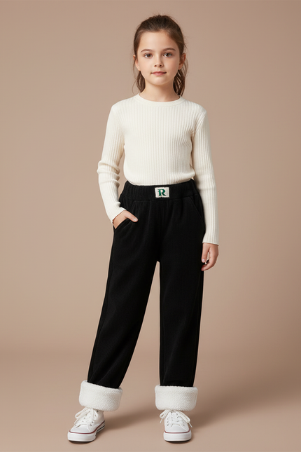 Pantalon Velours Noir Côtelé Ample Doublé Chaud Enfant