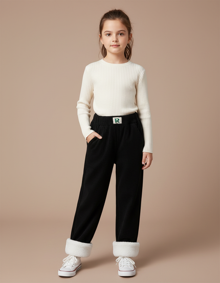 Pantalon Velours Noir Côtelé Ample Doublé Chaud Enfant