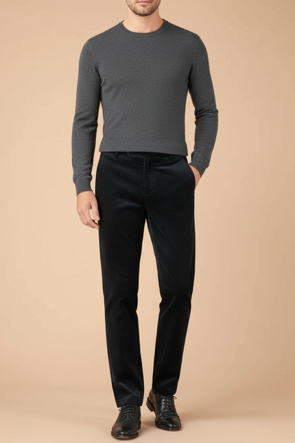 Pantalon Velours Noir Droit Épais Homme Élégant - Cordé