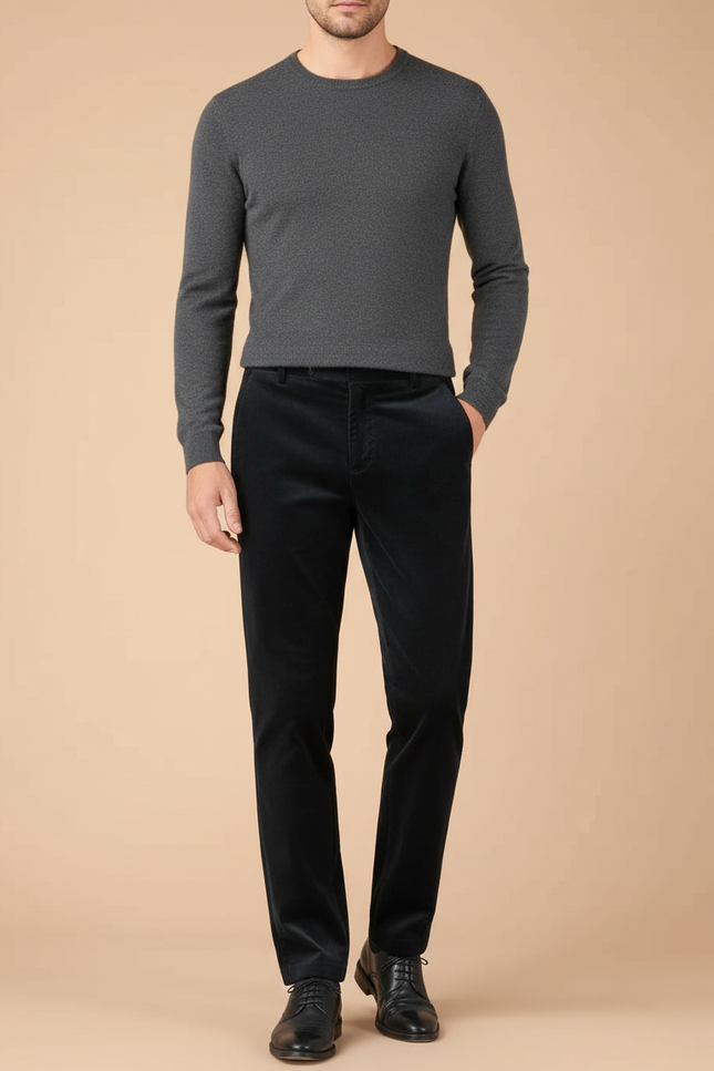 Pantalon Velours Noir Droit Épais Homme Élégant - Cordé