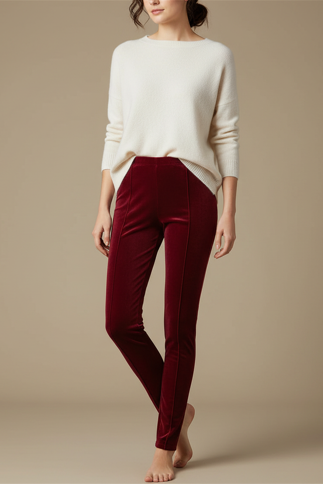Pantalon Velours Rouge Bordeau Slim Confortable Femme - Bordeaux