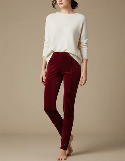 Pantalon Velours Rouge Bordeau Slim Confortable Femme - Bordeaux