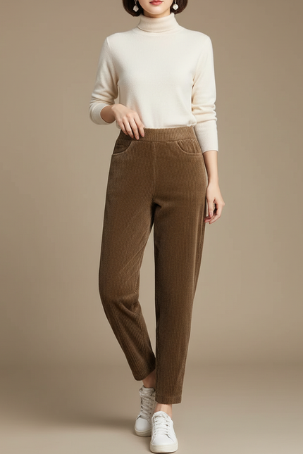Pantalon Femme Velours Cotelé Marron - Cordé