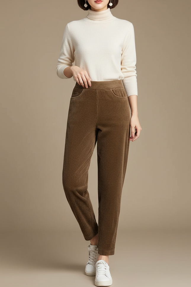 Pantalon Femme Velours Cotelé Marron - Cordé