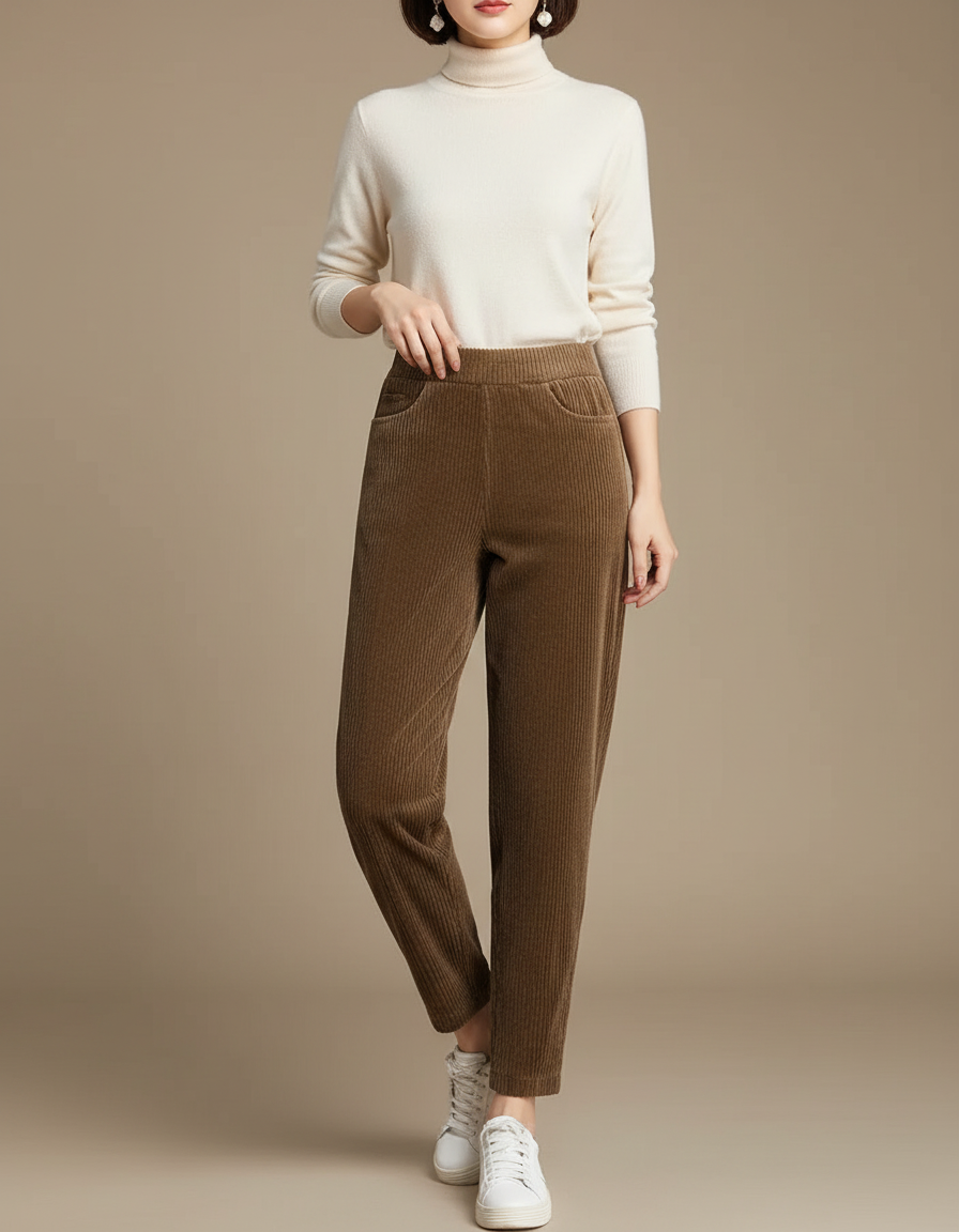 Pantalon Femme Velours Cotelé Marron - Cordé