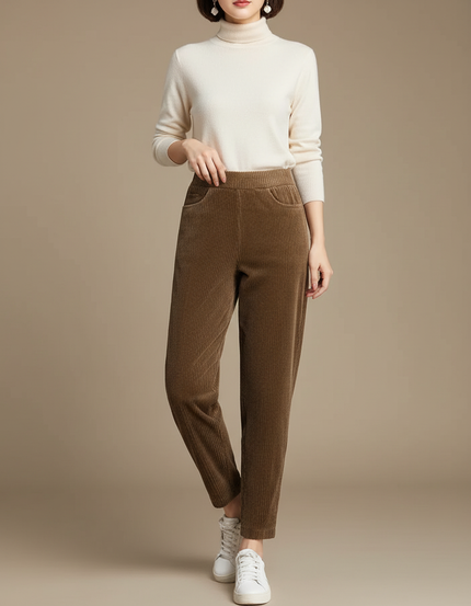Pantalon Femme Velours Cotelé Marron - Cordé