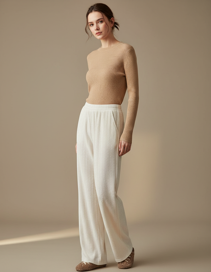 Pantalon Velours Crème Droit Côtelé Ample Confortable - Blanc Cordé