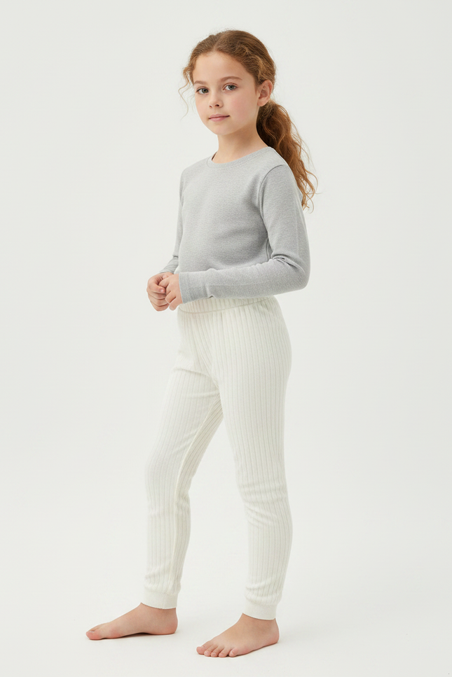 Pantalon Velours Blanc Côtelé Doux Confortable Enfant - Beige