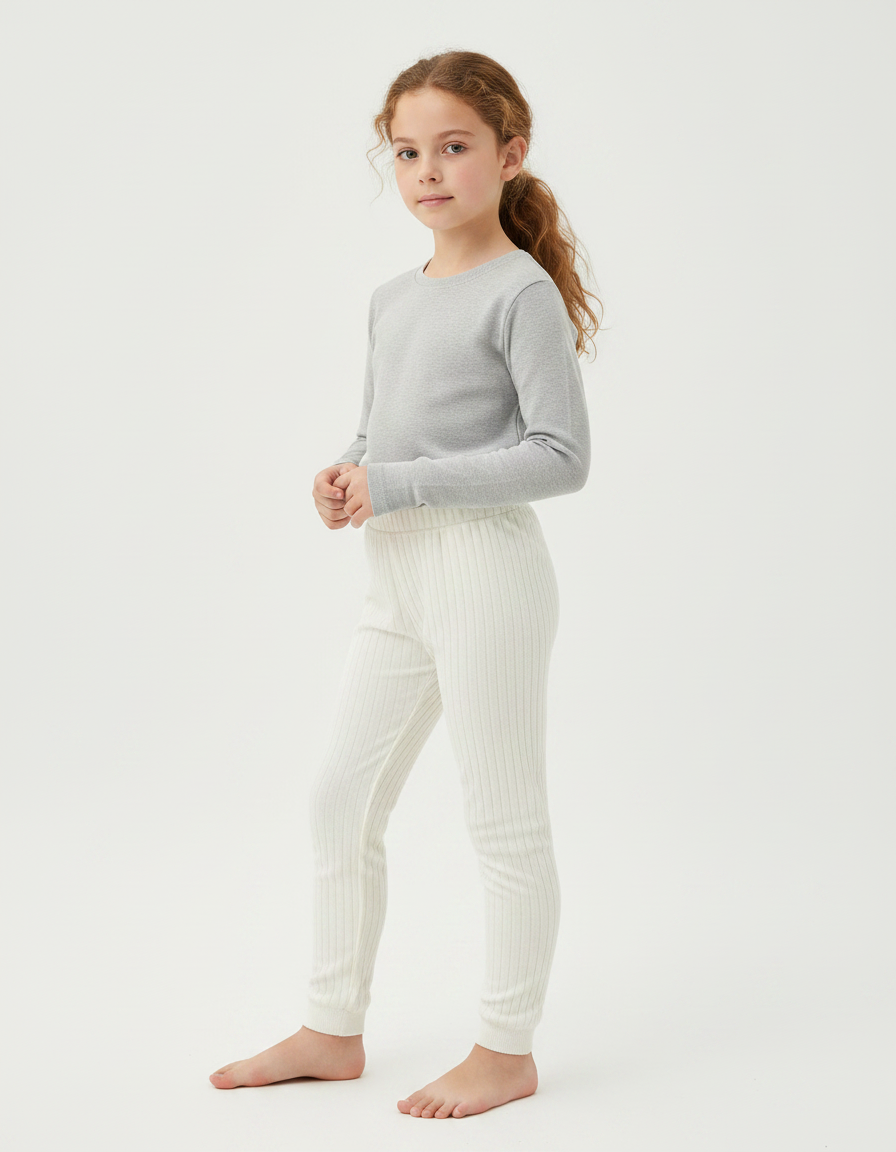 Pantalon Velours Blanc Côtelé Doux Confortable Enfant - Beige