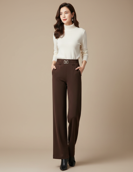 Pantalon Velours Marron Taille Haute Ample Élégant
