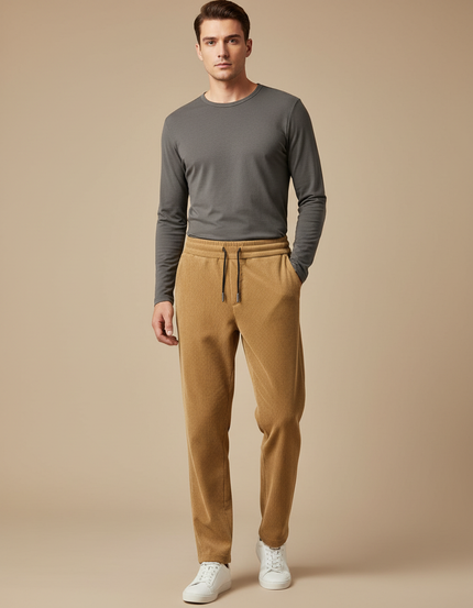 Pantalon Velours Côtelé Marron Décontracté Cordon Homme - Camel Cordé