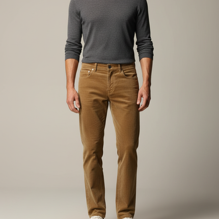 Pantalon Velours Marron Côtelé Droit Homme Décontracté - Cordé
