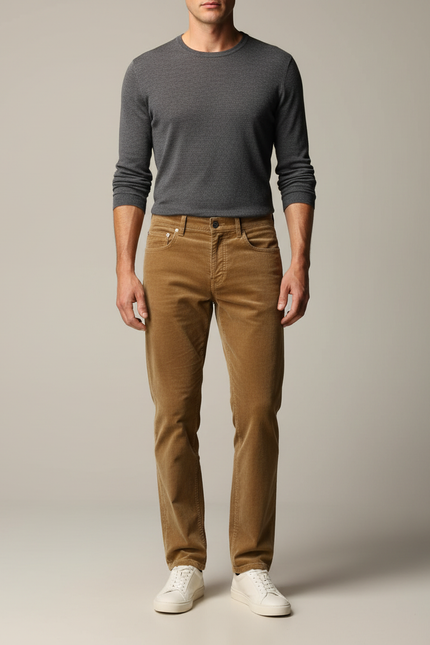 Pantalon Velours Marron Côtelé Droit Homme Décontracté - Cordé