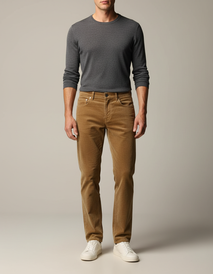 Pantalon Velours Marron Côtelé Droit Homme Décontracté - Cordé